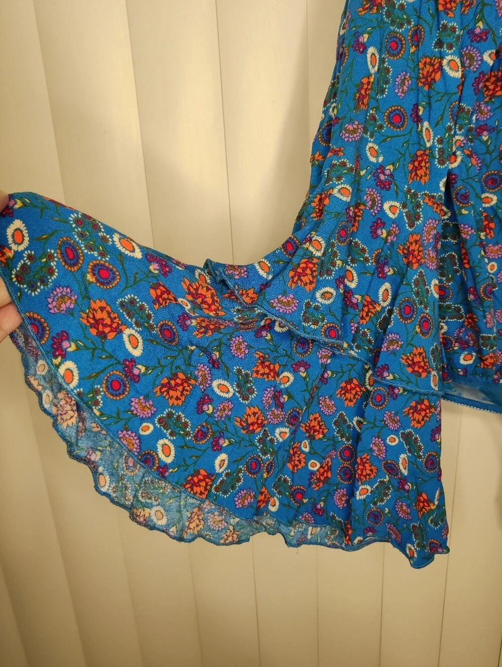Free People Blue Floral Long Sleeve Bodysuit